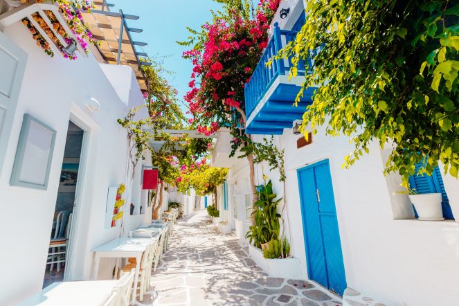 Traditional,Greek,Street,On,Paros,Island,,Greece